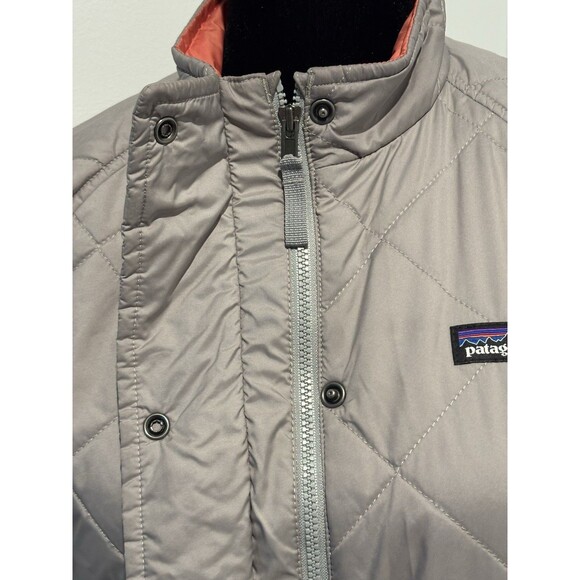 PATAGONIA Light Gray Orange Diamond Quilt Puffer Down Short Jacket Girls Kids XL - Picture 6 of 10